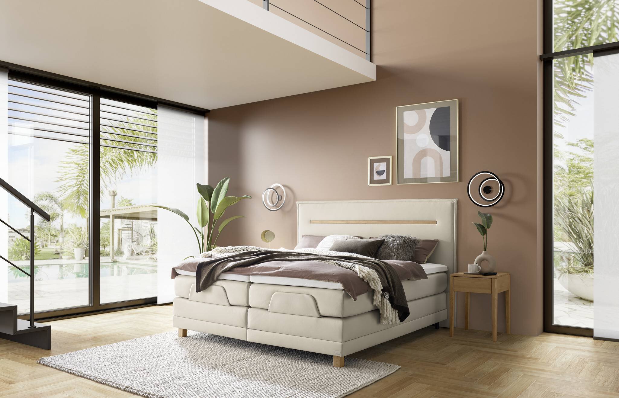Comfort Boxspringbett Box Classic Move 26 mit Tess Füssen, Billie Kopfteil und Chilly Nachttisch