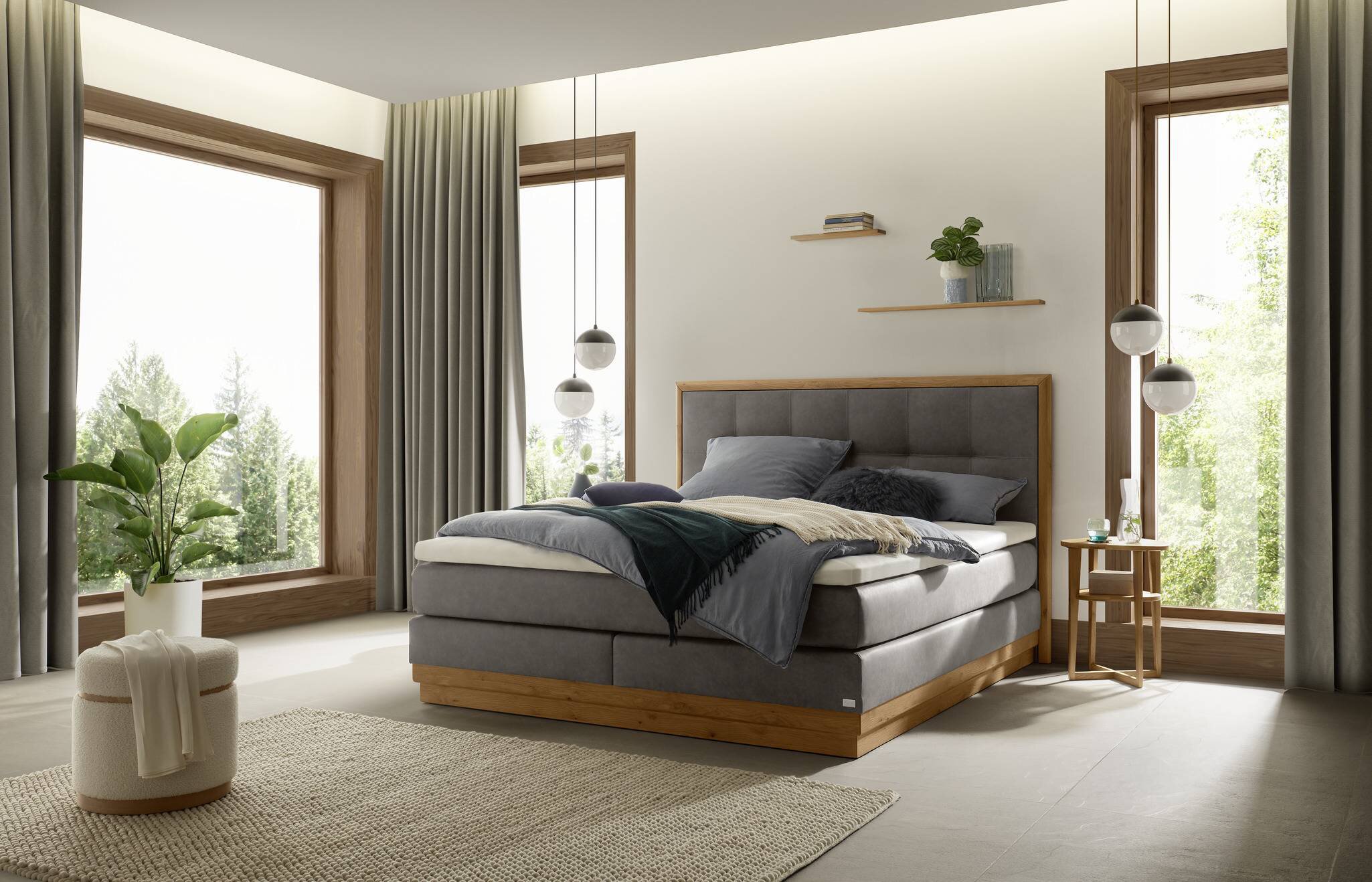 Comfort Boxspringbett Box Modern 18 mit Gavin Kufe, Leona Kopfteil und Wilson Nachttisch