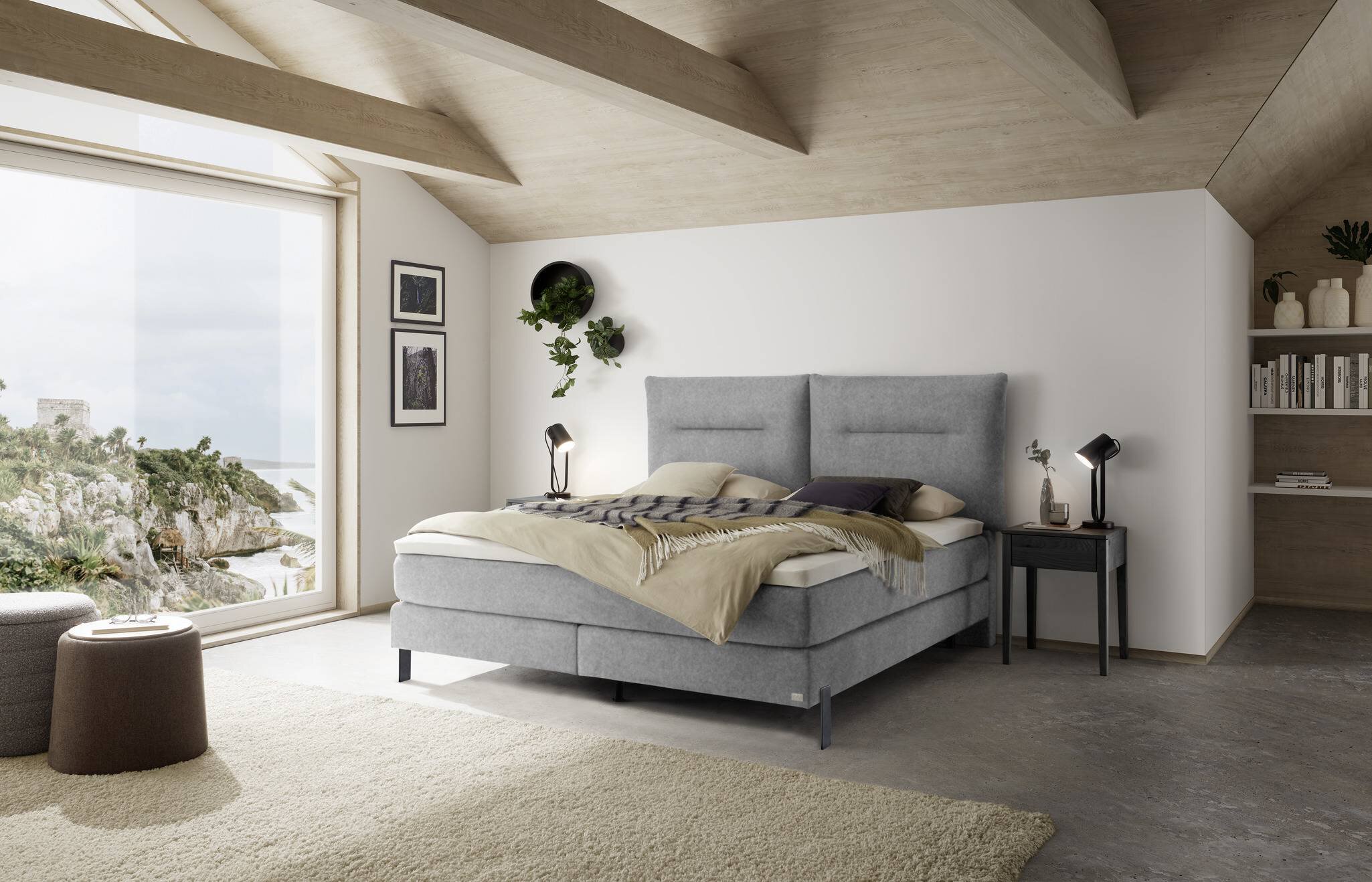 Comfort Boxspringbett Box Modern 18 mit James Füssen, Lucy Kopfteil und Chilly Nachttisch