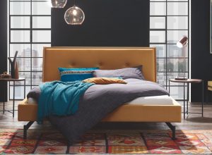 Dream-Line Polsterbett mit Bettrahmen Moon 18/4S und Kopfteil Talma in 684-Shine Curry, Füsse Tondo in 16-Anthracit